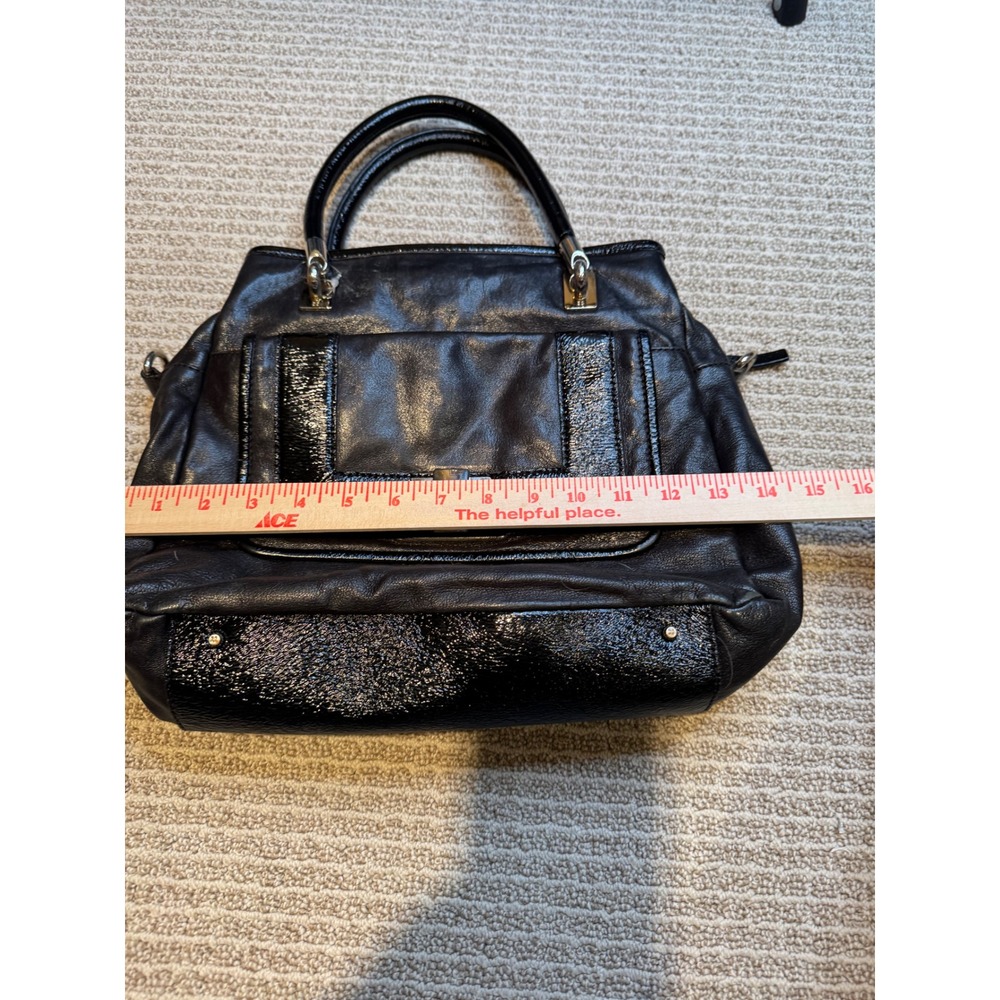 Kate spade Black Leather Patent Satchel Handbag Silver Hardware Shoulder Bag - Picture 10 of 16
